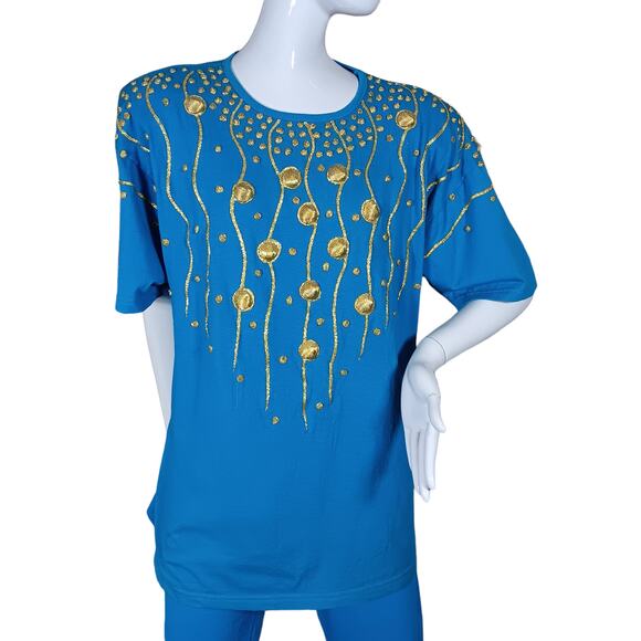Vintage Art Wear Apparel Limited Set of Top and Pants Size Large Blue and Gold - Picture 3 of 15